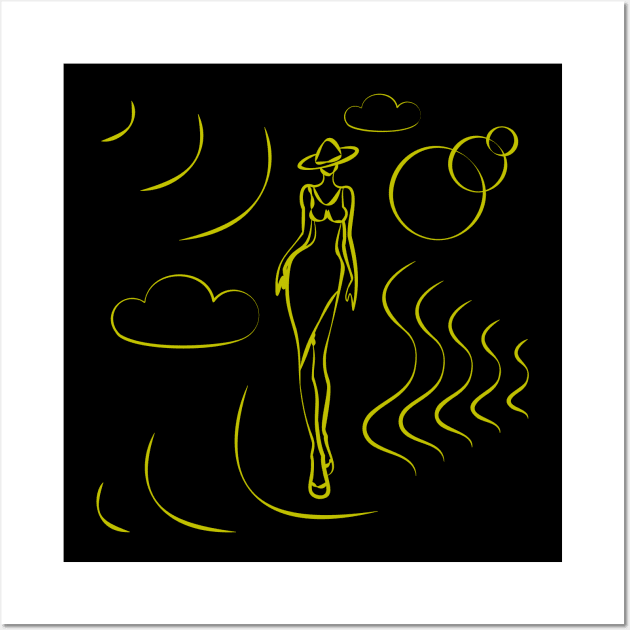 dancing girl with moon and stars Wall Art by Eskimos